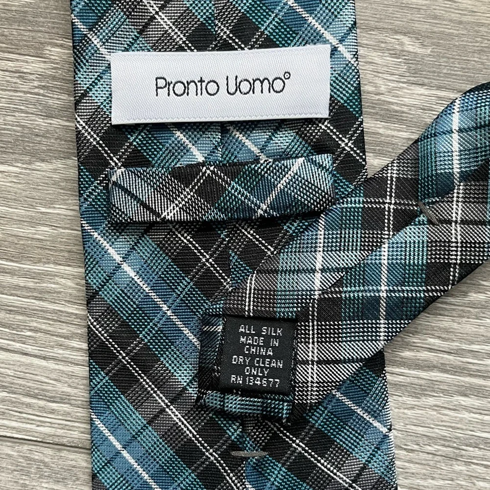 Pronto Uomo Men’s Plaid Black Blue Neck Tie Business Work Career Professional